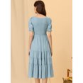 thumbnail image 3 of Vestido Allegra K escalonado fruncido para Mujer Cuello Redondo Manga farol elástica A Azul XS, 3 of 6