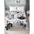 thumbnail image 4 of Full Flat Sheet 81"x96", Vintage Flowers Soft Lightweight Bedding Flat Sheets Only, Black White Farmhouse Floral Plants Brushed Microfiber Top Bed Sheet, Breathable StainResistant Bedsheets, 4 of 9