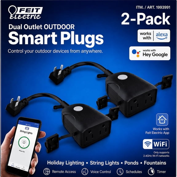 Feit Electric Dual Outlet Outdoor Smart Plugs 2PK
