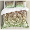 thumbnail image 1 of Mandala Duvet Cover Set Queen Size, Ombre Style Illustration with Middle Eastern Design Elements Floral Motifs Outline, Decorative 3 Piece Bedding Set with 2 Pillow Shams, Green Brown, by Ambesonne, 1 of 3