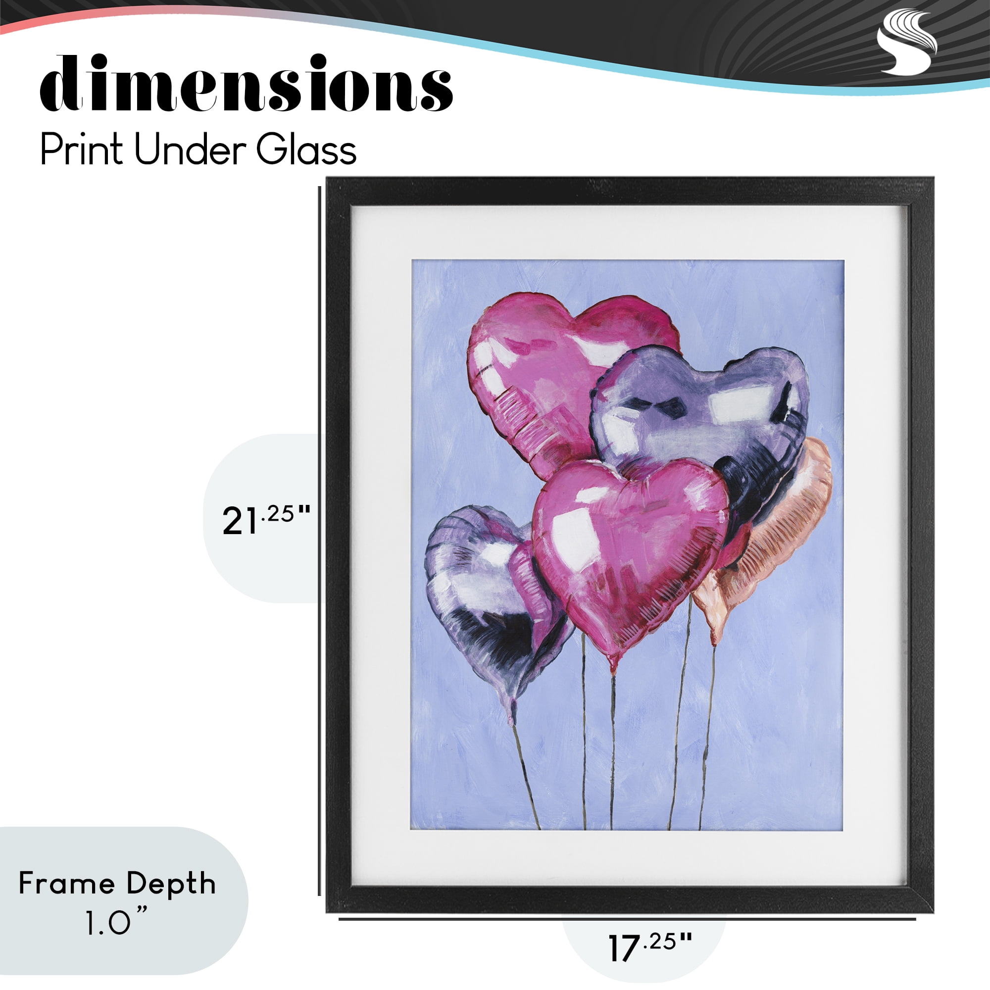 Stupell Industries Heart Balloons Celebration Black Framed Print Under Glass, design by Michael Willett