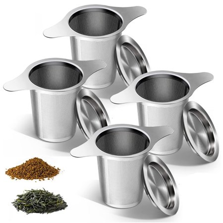 Stainless Steel Tea Infuser Steeper Strainer for Loose Leaf Tea, Fine Mesh Reusable Diffusers Ball Bag Filter Holder with Heat Proof Handles for Teapots, Mugs, Cups(4PACK)