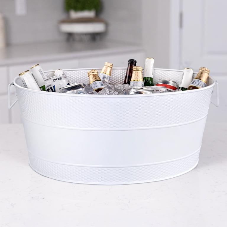 BREKX Aspen 25QT White Metal Cooler, Outdoor Large Party Beverage
