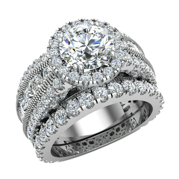 Wedding Ring Set for Women 14K White Gold Real Diamond Accented Ring Channel Set 5.55 CT (G,SI) (Moissanite Center)