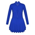 thumbnail image 3 of iEFiEL Girls Long Sleeve Dance Skirted Leotard Figure Ice Skating Gymnastics Leotard Dress Ballerina Dancewear Royal Blue 8, 3 of 7