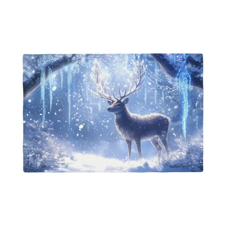 

Table Placemats Set of 4 - Forest Snowy Snowflake Deer 12x18 In Faux Linen Double Heat Resistant Place Mats Cloth Indoor/Outdoor Placemats Washable Table Mats for Dining Kitchen Party