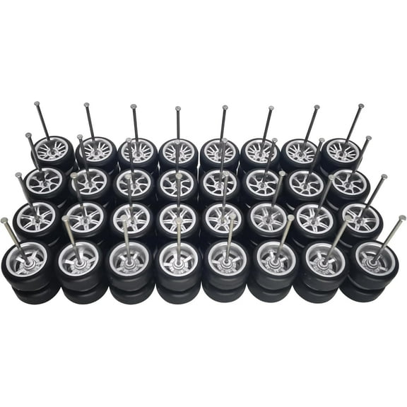 16 Set 1/64 Wheels and Tires Kit Simulation 1 64 Scale Wheels with Rubber Tires and Hub Suitable for Adding Collection Value to 1/64 Model Cars