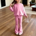 thumbnail image 4 of LIJCC Teen Girls Sweatsuit Solid 2 Piece Sweatsuits Round Collar Pullover Sweatshirts and bell-bottom trousers Sweat Set(Pink,9-10 Years), 4 of 5