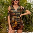 thumbnail image 3 of Study Bookshelf Womens Summer V Neck Zipper Top Short Sleeve T Shirt Off Shoulder Top Casual Classy Loose Shirts, 3 of 7