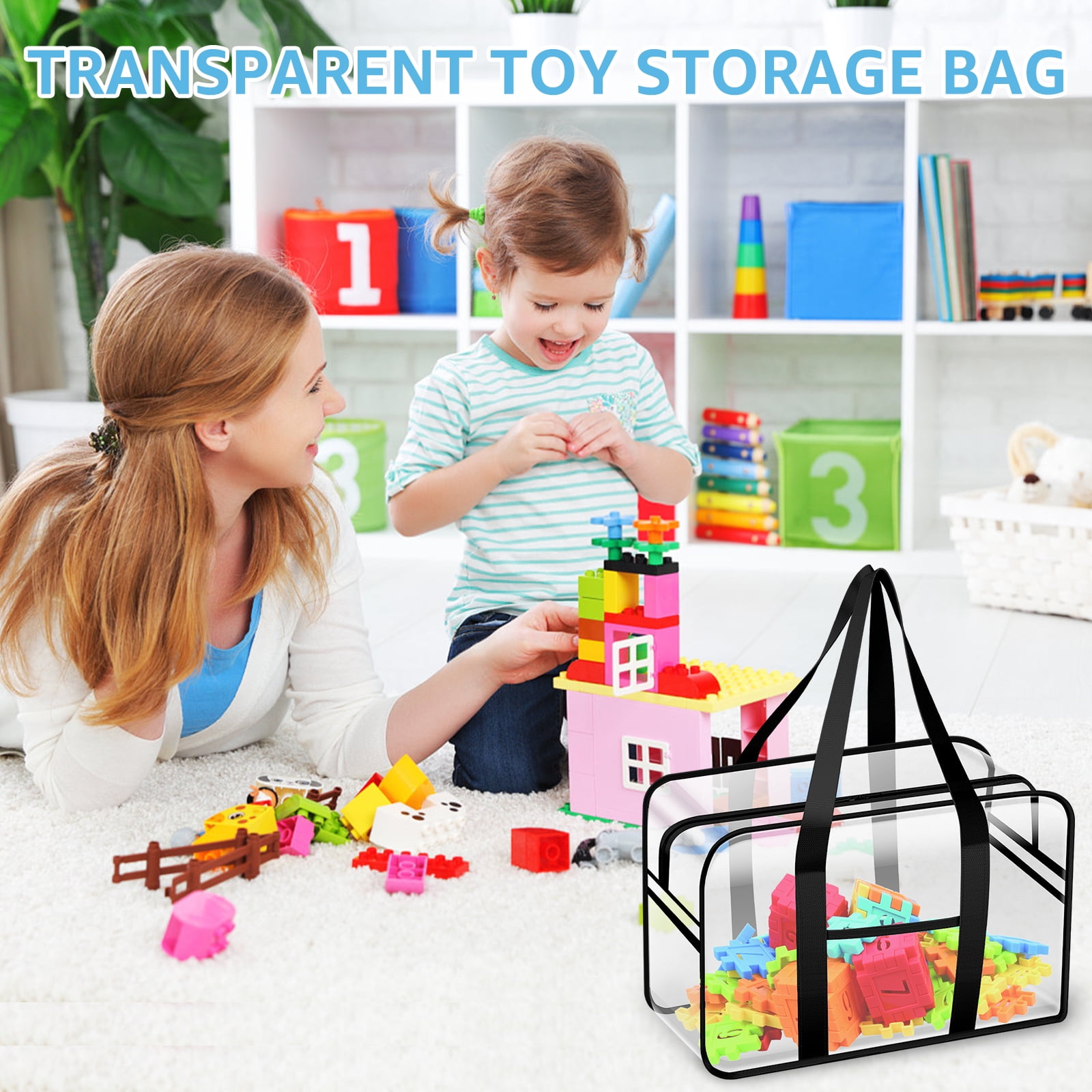 FKSZLL 2Pcs Toy Storage Bags PVC Clear Organizer Bags with Zipper and Handles for Building Block Puzzle Book Board Game Portable Cosmetic Bag for Home and Traveling