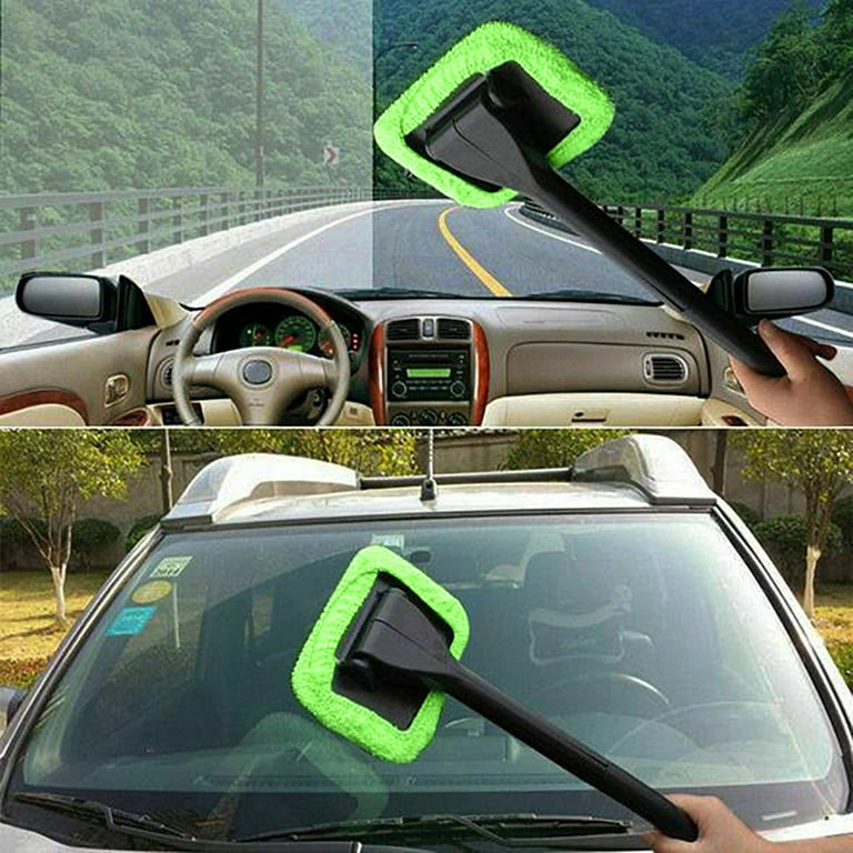 Uyye Windshield Cleaning Tool Car Kit with Retractable Handle and Microfiber Cloth Interior Exterior Accessories Glass Cleaner at MechanicSurplus.com