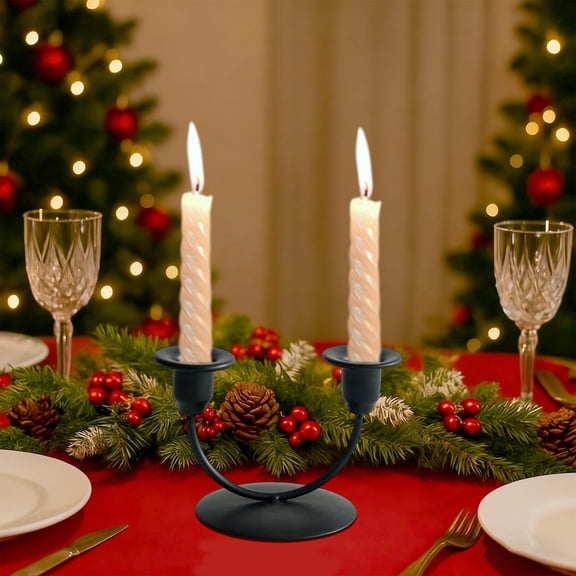 Gallickan Curved Candle Holder, 2 Branch Bent Candelabra, Modern Iron Tea Light Stand, Simple Candle Holders for Table, for Dining Room and Romantic Ambiance, Black