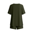 thumbnail image 5 of Favoffer Women Short Sleeve Two Piece Crew Neck Casual Tops Elastic Waist Pocket Shorts Solid Color Soft Cozy Suits for Home Outdoor Casual Scenes, 5 of 7