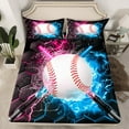 thumbnail image 2 of Feelyou 3D Baseball Print Full Size Sheets for Kids, Neon Glowing Honeycomb Bed Sheets, Pink Blue Lightning Sheet Sets, Ultra Soft Bedroom Decor, 4-Piece, 2 of 7