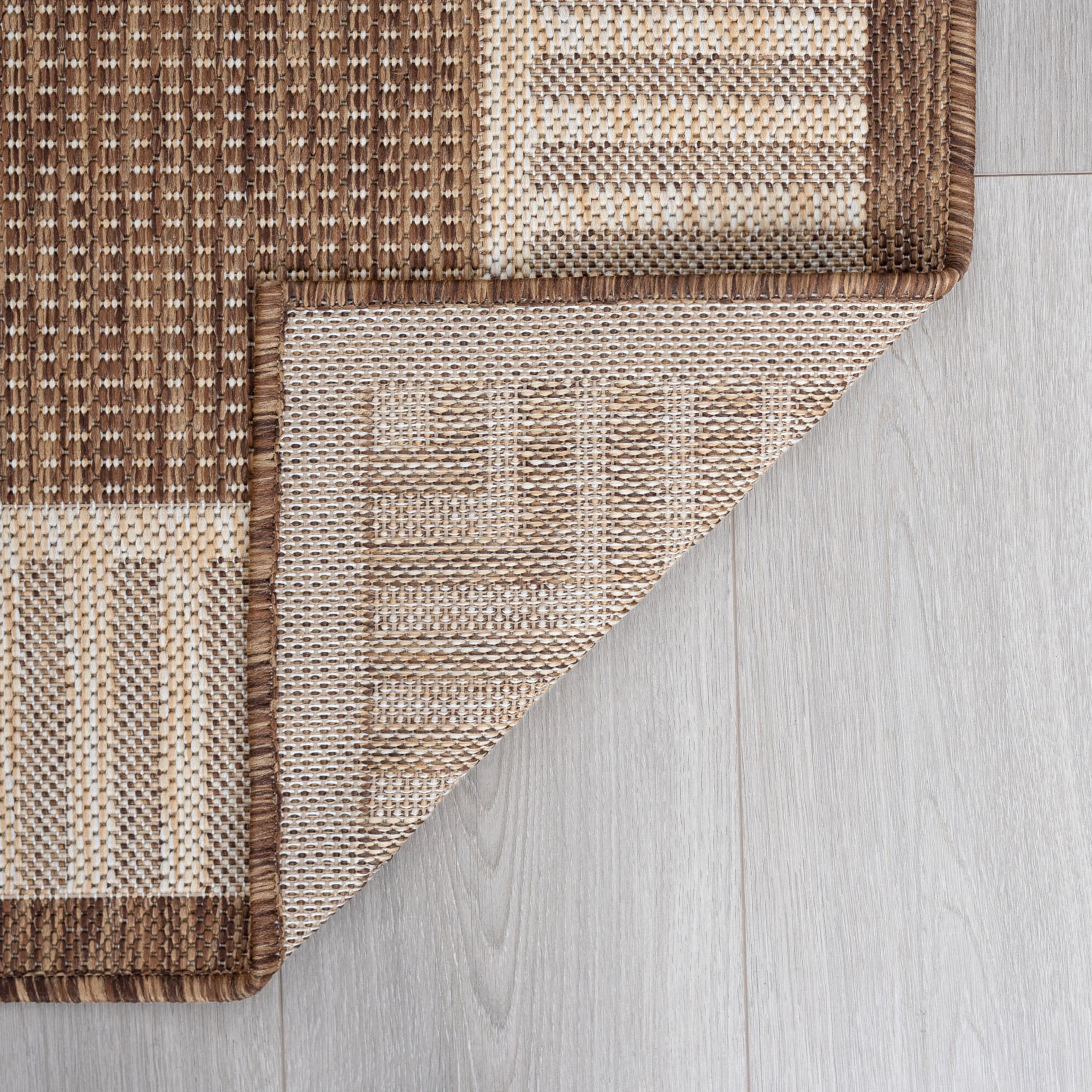 8x10 Water Resistant, Large Indoor Outdoor Rugs for Patios, Front Door Entry, Entryway, Deck, Porch, Balcony | Outside Area Rug for Patio | Brown, Striped Border | Size: 7'10'' x 10'2''