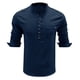 thumbnail image 5 of Blusa y camisa de manga larga con cuello alto para hombre, informal, a la moda, de color liso, transpirable, de manga larga, con cuello alto y bolsillo con botones, blusa de poliéster para hombre, 5 of 9