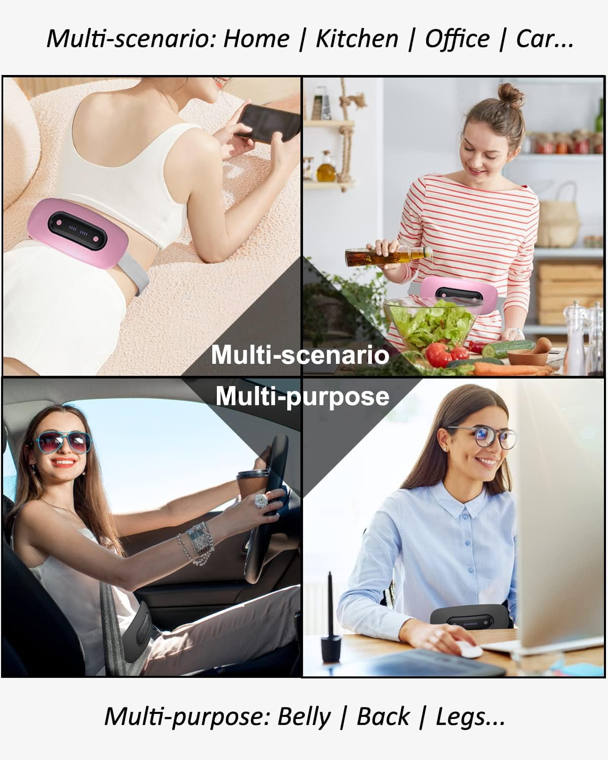 Electric Heating Pad,Portable Cordless Menstrual Heating Pad with 4 Heat Levels and 4 Massage Modes, Fast Large Heating Belly Wrap Belt(Grey)
