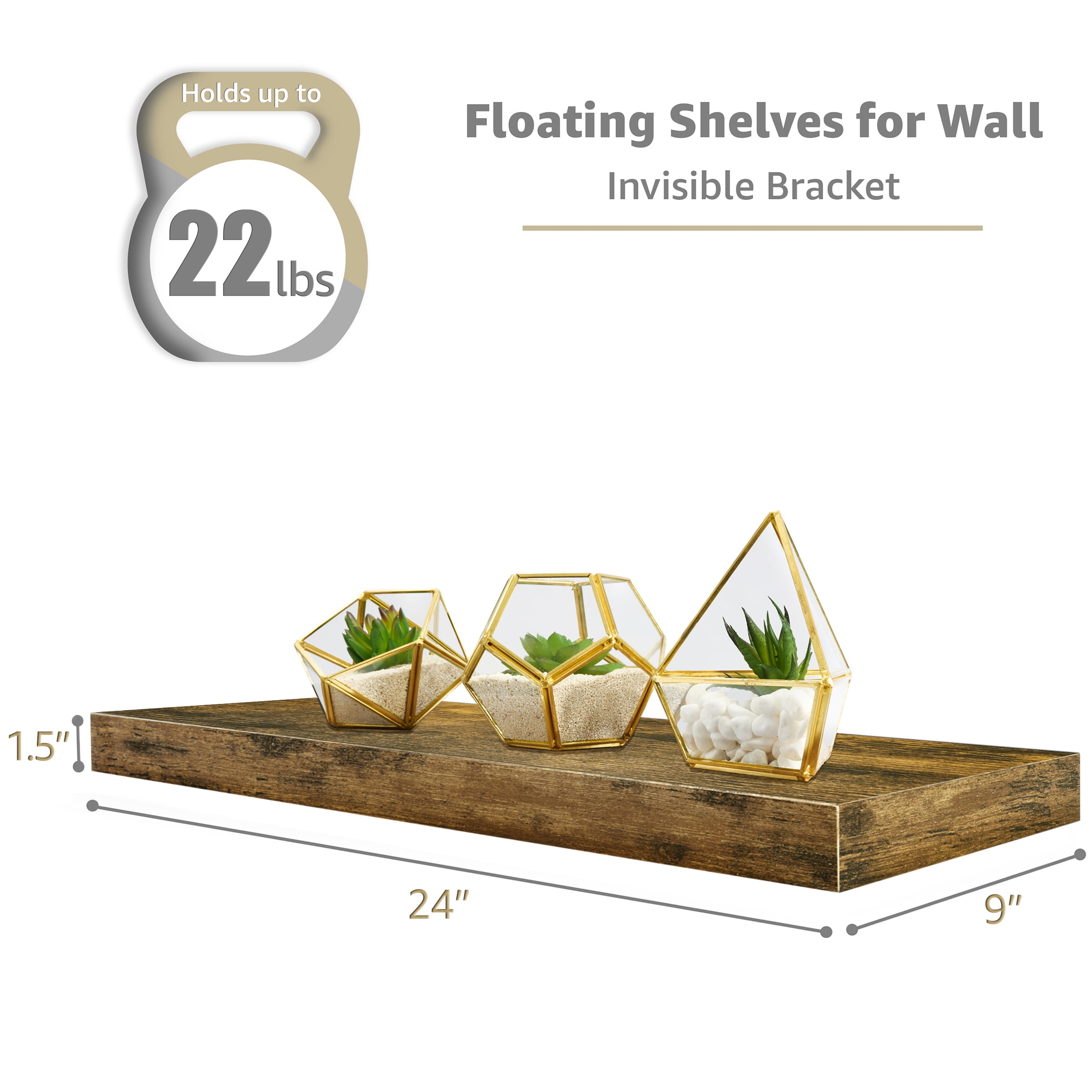 Sorbus Wall Mounted Floating Shelves for Wall Décor - Large 24 Inch, 4 Pack, Rustic Brown