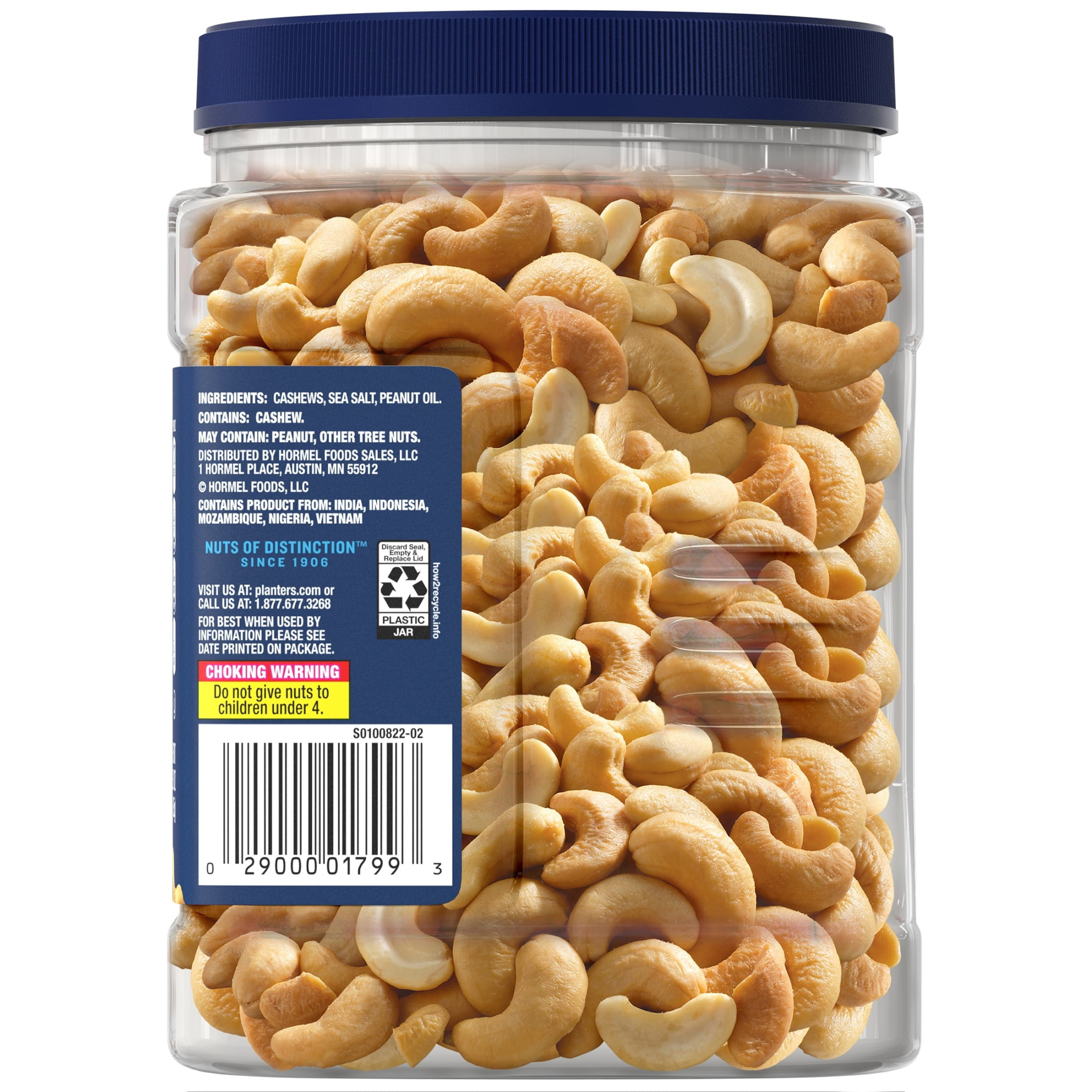 (6 pack) PLANTERS Deluxe Salted Whole Cashews, Party Snacks, Plant Based Protein, 33 oz Plastic Jar