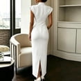 thumbnail image 5 of TEAJOPSUU Women's Dresses Slim Fitted V Neck Cap Sleeve Dresses Formal Business Wedding Guest Party Maxi Dress White, 5 of 8