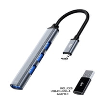 USB-C 4-in-1 Hub with USB-A Adapter, Aluminum USB Expander with 5Gbps USB 3.0 and 3 USB 2.0 Ports OTG