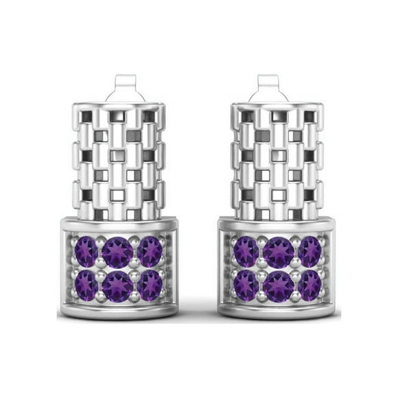 Boucles d'Oreilles Clous de Mariage pour Femmes en Argent Sterling 925 Élégance Améthyste Ronde