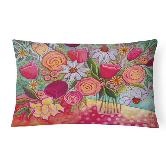 Carolines Treasures PPD3019PW1216 Polka Dots Flowers Canvas Fabric Decorative Pillow, 12H x16W, multicolor