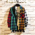 thumbnail image 6 of Joernso Men Spring Shirt Colorblock Plaid Print Single-breasted Loose Long Sleeve Lapel Buttons Streetwear Casual Cardigan Shirt Coat, 6 of 7