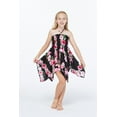 thumbnail image 4 of Girl Gypsy Uneven Bottom Hawaiian Luau Dress in Pink Black Hibiscus Vine Size 12, 4 of 5
