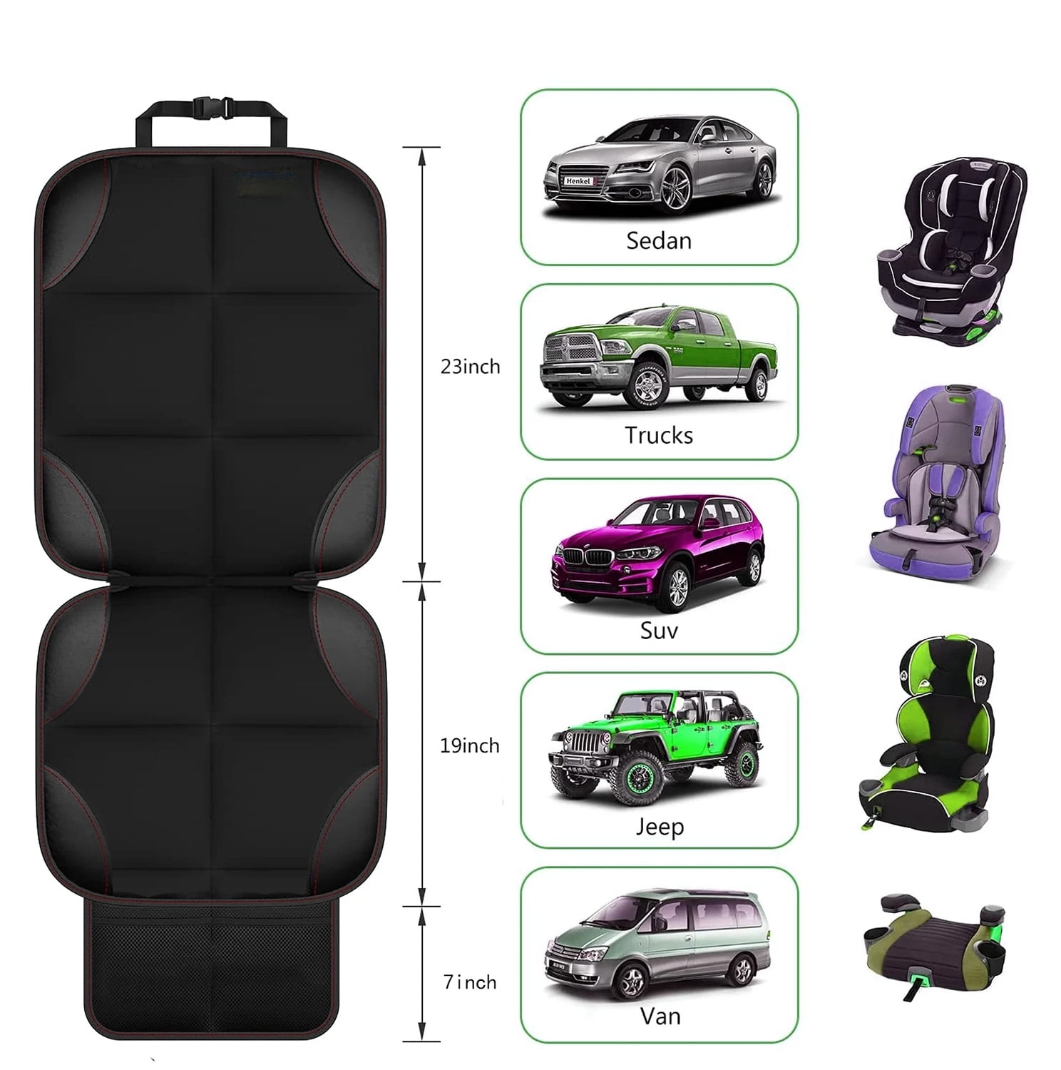 Byseng Car Seat Protector 2 Pack, Durable 600D Fabric Waterproof Car Seat Cover for Child Car Seat with Thick Pad Non-Slip Backing