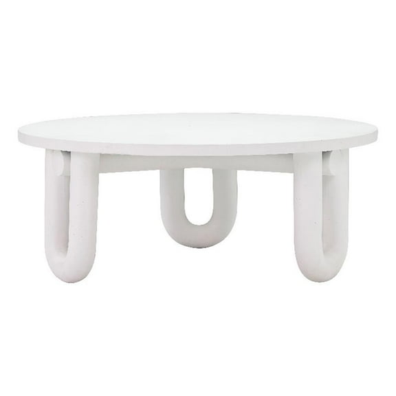 Maklaine 39.4" Round Concrete and Stone Coffee Table in White