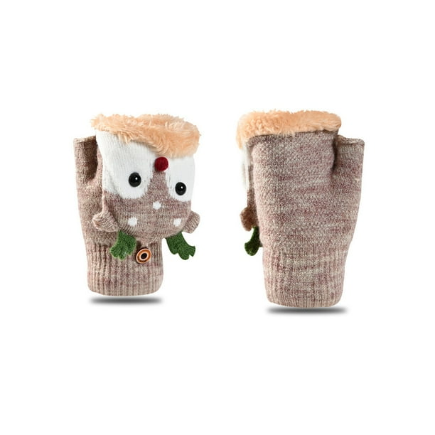 Qarigey 1 par de guantes tejidos para hombres y mujeres, adultos, invierno, senderismo, viajes, ciclismo, esquí, deportes, mitones de dibujos animados, guantes y mitones Gris Qarigey AP013224-03