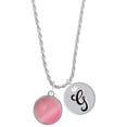 thumbnail image 1 of Delight Jewelry Silvertone Round - Imitation Cat's Eye - Pink - Silvertone Script Initial Disc - G - Charm Necklace, 20"+3", 1 of 4