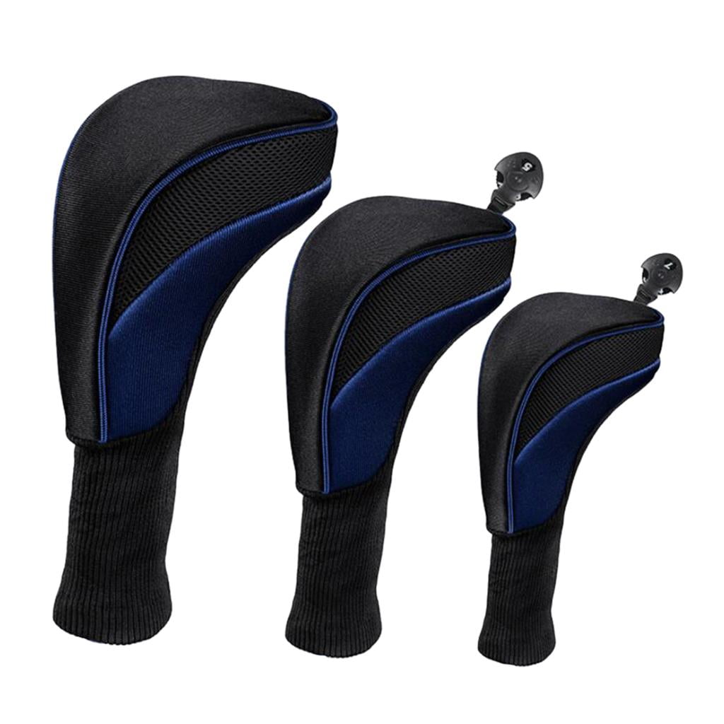 3Pcs Golf Cover Driver Headcover Mesh Long Neck Protector Covers - Blue, 31cm