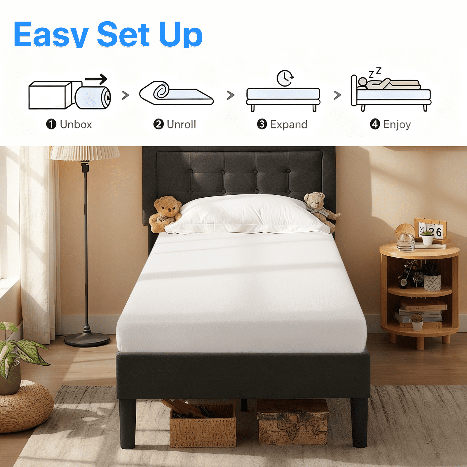 Dkelincs 5 inch Gel Memory Foam Mattress in a Box for Cool Sleep & Pressure Relief, Twin Size