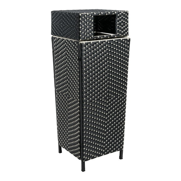 happimess Keaton Modern 24.13-Gallon All-Weather Wicker/Metal Lidded Hideaway Outdoor Trash Can, Dark Navy/White, HPM1203E