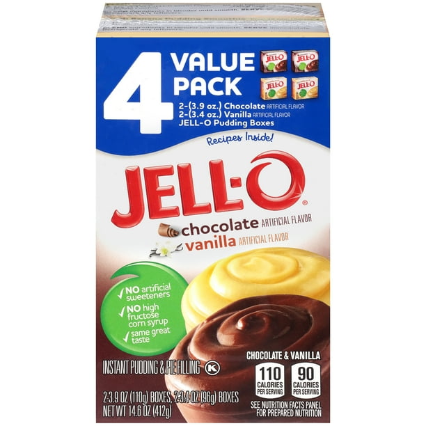 JellO Chocolate & Vanilla Instant Pudding & Pie Filling Mix Value Pack, 4 ct Box