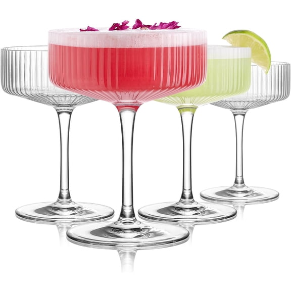 Coupe Glasses Set of 4, Martini Glasses Hand Blown Premium Crystal Cocktail Glassware for Manhattan, Espresso Martini, Birthdays, Housewarming Gift,8oz Clear