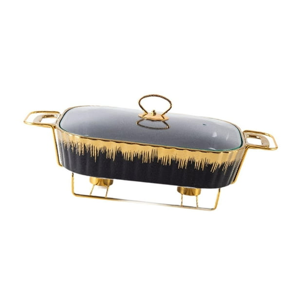 Bandeja para cazuela, servidor de buffet con soporte, bandeja para plato de buffet con tapa transparente negro