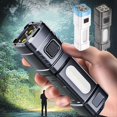 thumbnail image 1 of Linterna LED COB | Linterna de alto brillo de cuatro modos con haz amplio y luz lateral | Enfoque ajustable | ABS ligero | USB recargable | Clip de bolsillo | Luz de emergencia portátil para, 1 of 7