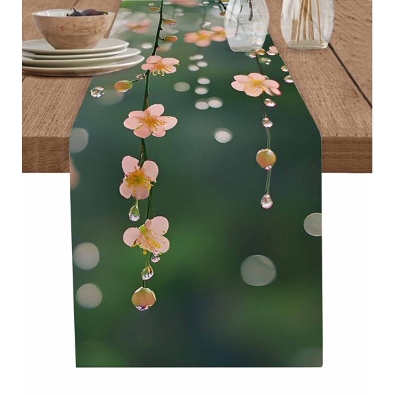 Pink Spring Flowers Table Runner 36 Inches, Botanical Summer Floral Farmhouse Bed Runner Dresser Scarves Tabletop for Indoor Outdoor Parties/Ceremony/Banquet, 13"x 36"