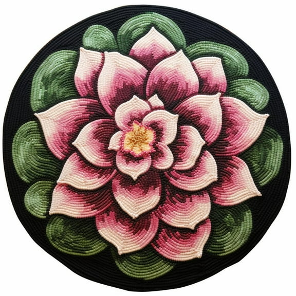 Latch Hook Round Rug Kits Lotus for Beginner Needle Crochet Yarn Kits Embroidery Carpet Cushion Hook and Latch Kit Tapestry Christmas Home Decoration 45x45cm