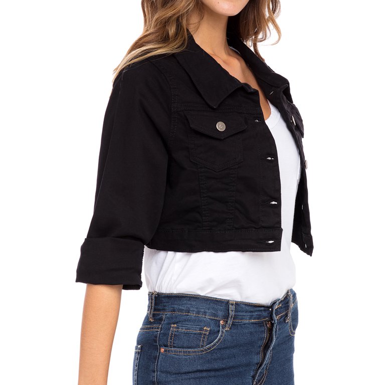 Crop Denim Jacket - Black - Ladies