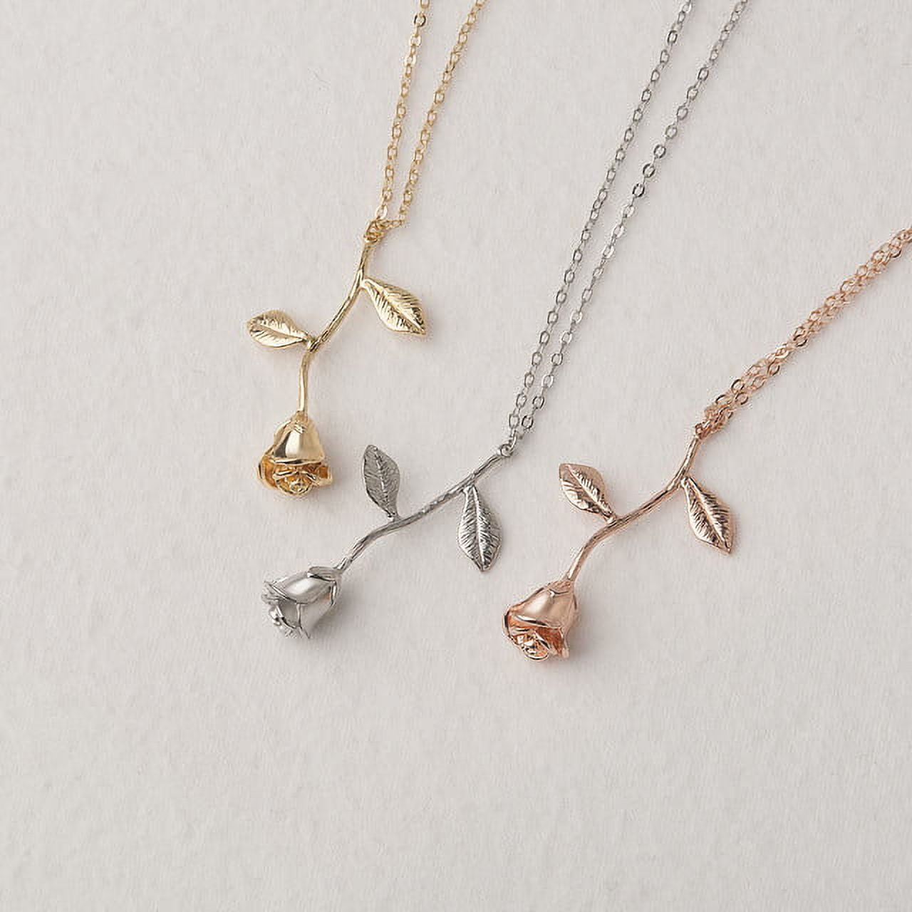 Rose Gold Brass Rose Flower Necklace Pendant Jewelry Valentine's Day Gift Set for Her