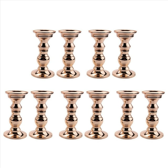 Juego de 10 Candelabros con Pilar de Metal, Centros de Mesa para Bodas, Candelabros Soporte de Velas, Dorado
