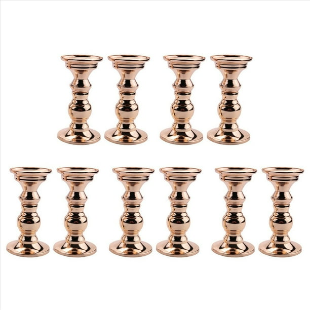 Juego de 10 Candelabros con Pilar de Metal, Centros de Mesa para Bodas, Candelabros Soporte de Velas, Dorado