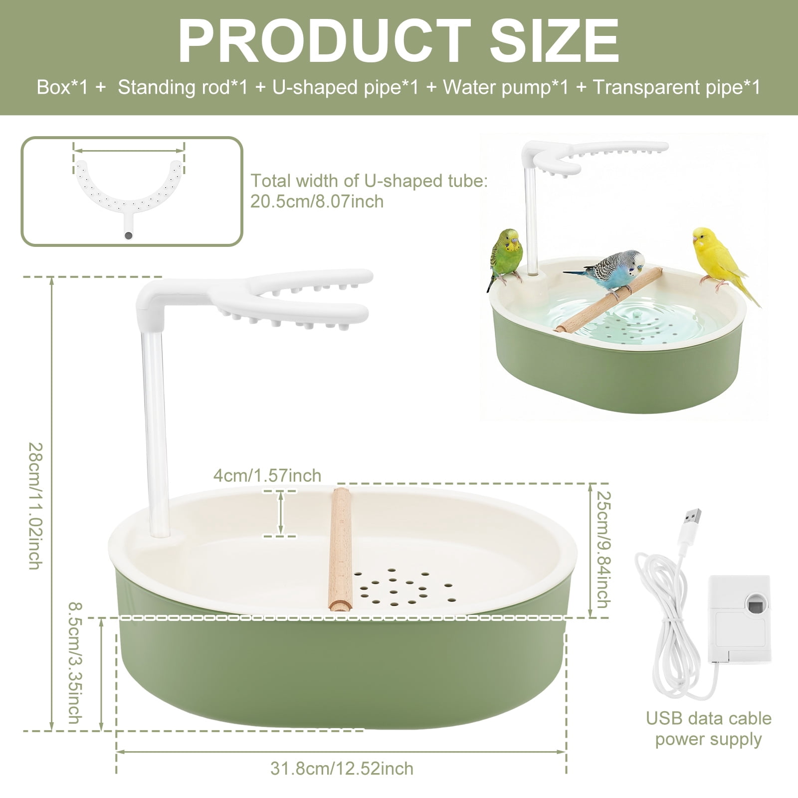 Ikoopy Parrot Bathtub Bird Automatic Bath Shower Large Bird Shower Fountain Indoor Bathtub with Running Water Contains USB and Pump for African Grey Cockatiel Conure Budgie Lovebird