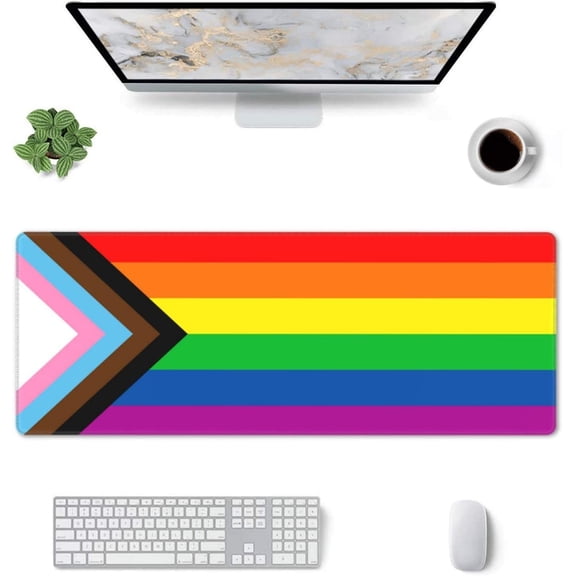 Rainbow Flag Gay Pride LGBTQ Gaming Mouse Pad Pride Large Mouse Pad (31.5x11.8 Inch) Non-Slip Rubber Base Large Desk Mat Desk Protector for Home Office Gaming Work