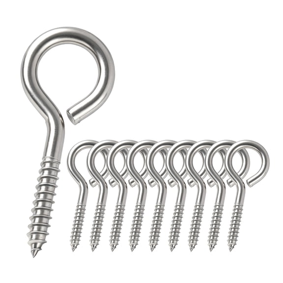 WellMade 3/8"x 4-7/8"Stainless Steel Screw Eye Hooks 10 Pack Heavy-Duty Eye Bolts for Secure Indoor Outdoor Hanging Heavy-Duty Eye Bolts for Cable Securing Structural Hanging