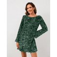 thumbnail image 4 of Minivestido HOCANDY con lentejuelas brillantes, manga larga sin espalda, verde, 4 of 5